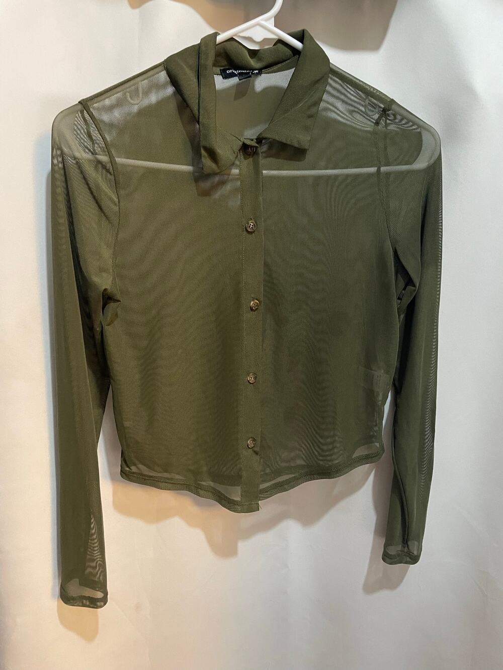 originality see through long sleeve green shirt womens small